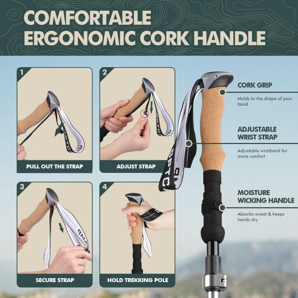 GPTCAMP Nordic Walking Stick, TPZ-1, 2pc Folding Collapsible Hiking Poles with Metal Quick Lock, Cork Handle, Lightweight 7075 Aluminum Trekking Poles for Seniors Women Men Hiking Gear - Image 2