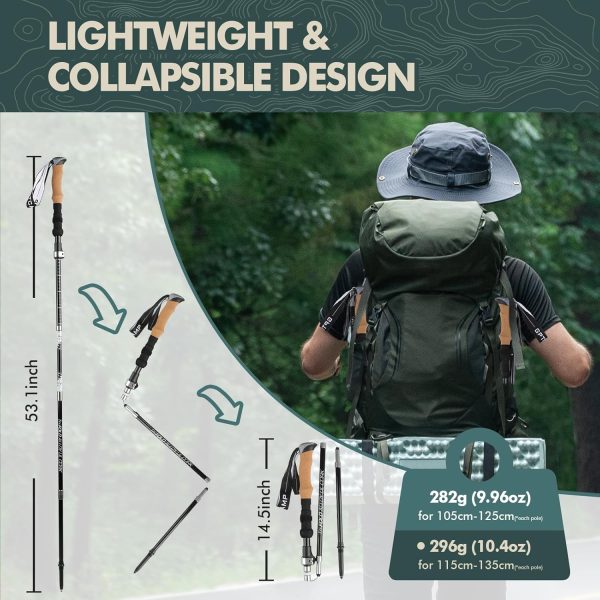 GPTCAMP Nordic Walking Stick, TPZ-1, 2pc Folding Collapsible Hiking Poles with Metal Quick Lock, Cork Handle, Lightweight 7075 Aluminum Trekking Poles for Seniors Women Men Hiking Gear - Image 4