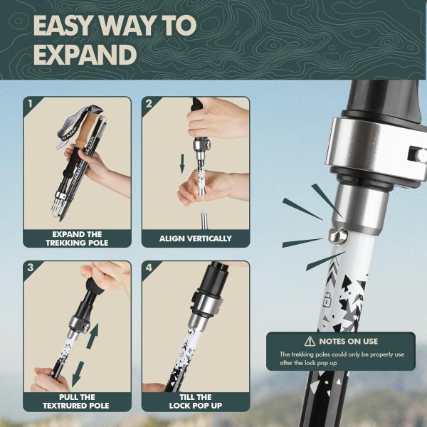 GPTCAMP Nordic Walking Stick, TPZ-1, 2pc Folding Collapsible Hiking Poles with Metal Quick Lock, Cork Handle, Lightweight 7075 Aluminum Trekking Poles for Seniors Women Men Hiking Gear - Image 5