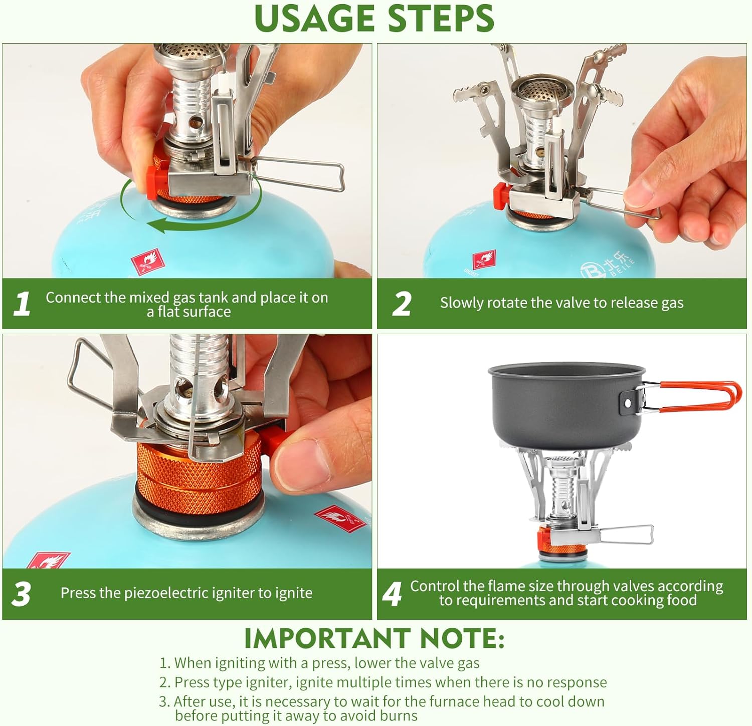 Portable Camping Stove Backpacking Stove, Specialized Camping Stove with Piezo Ignition Stable Support Wind-Resistance, Camp Stove for Camping Hiking&Outdoor Adventure Cooking - Image 6