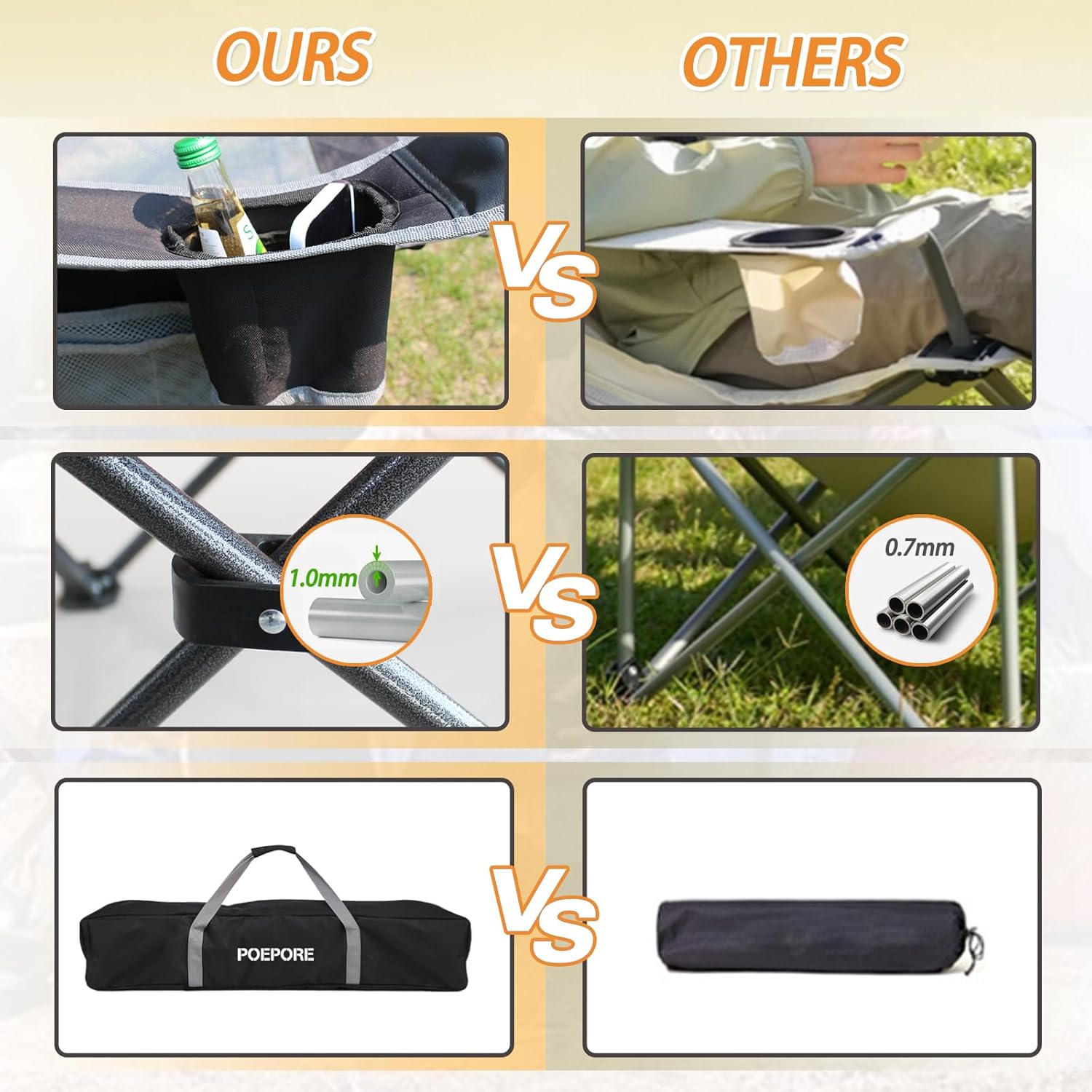 Reclining Camping Chair with Removable Footrest Lounge Chair with Headrest, Cotton Cushion, Portable Adjustable Folding Chairs for Adults - Image 6