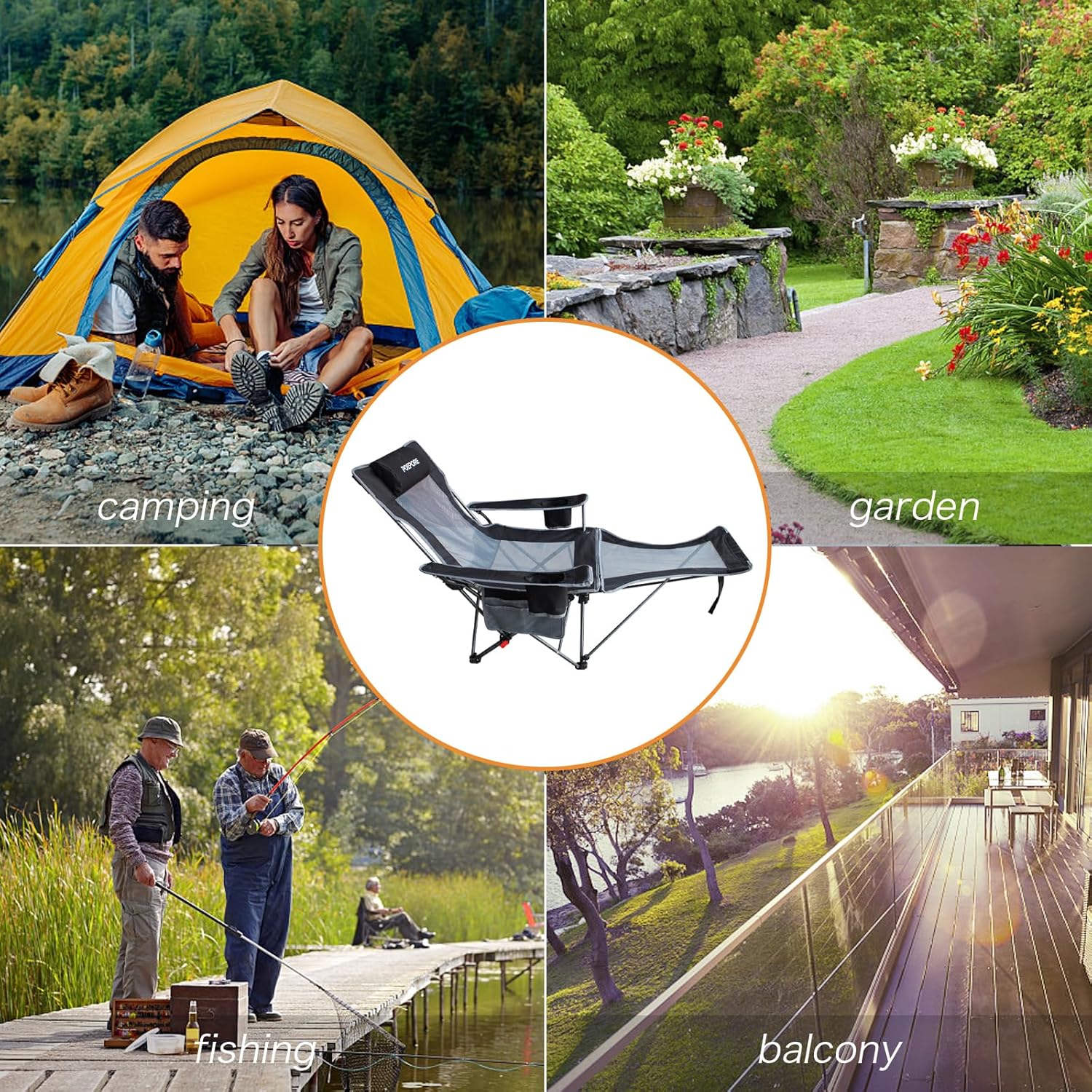 Reclining Camping Chair with Removable Footrest Lounge Chair with Headrest, Cotton Cushion, Portable Adjustable Folding Chairs for Adults - Image 9